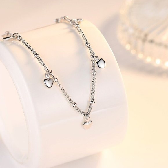 Dainty 925 Sterling Silver Heart Bracelet - Picture 5 of 7